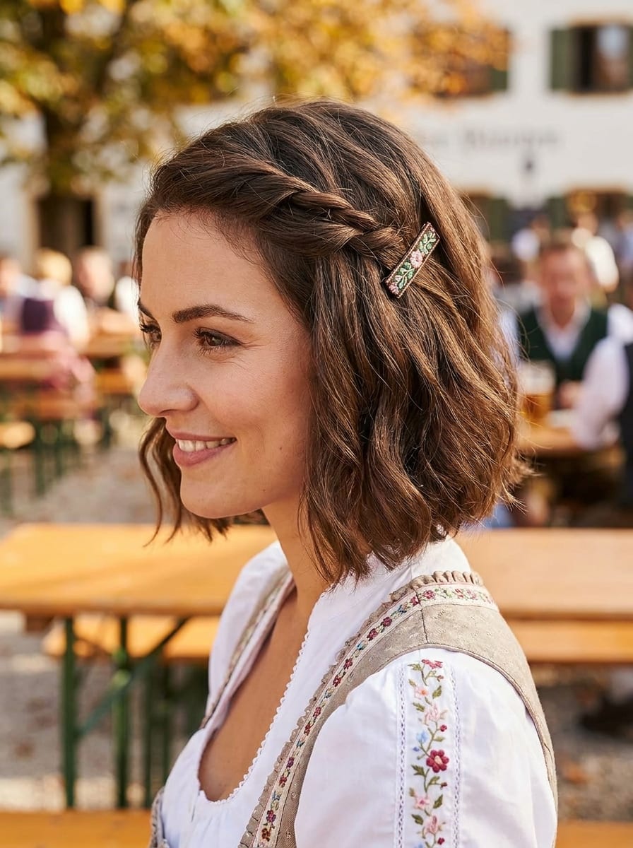 Bob mit Twist statt Flechtzopf - Oktoberfest Frisur für kurze Haare